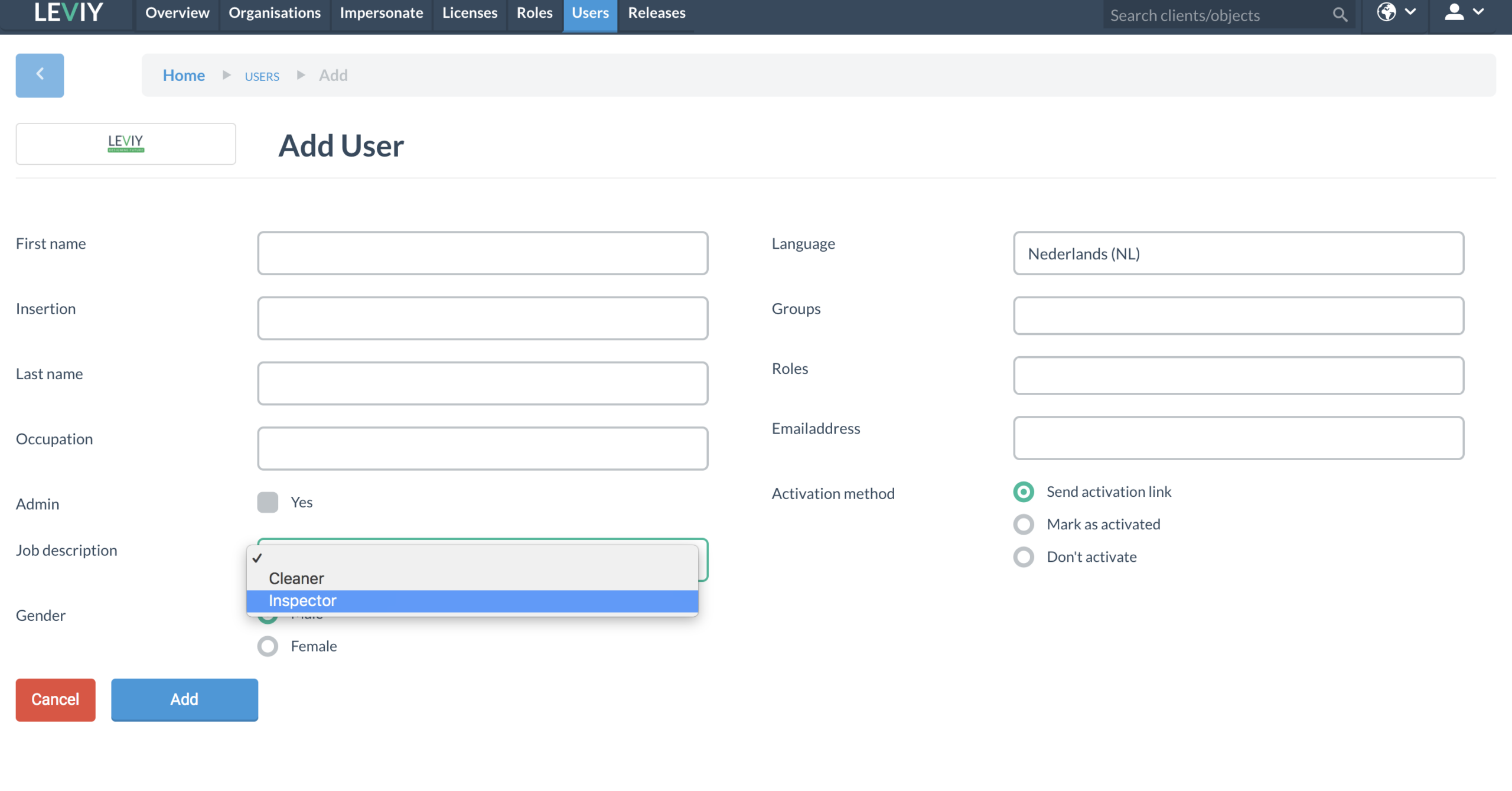 Leviy - User Management Before